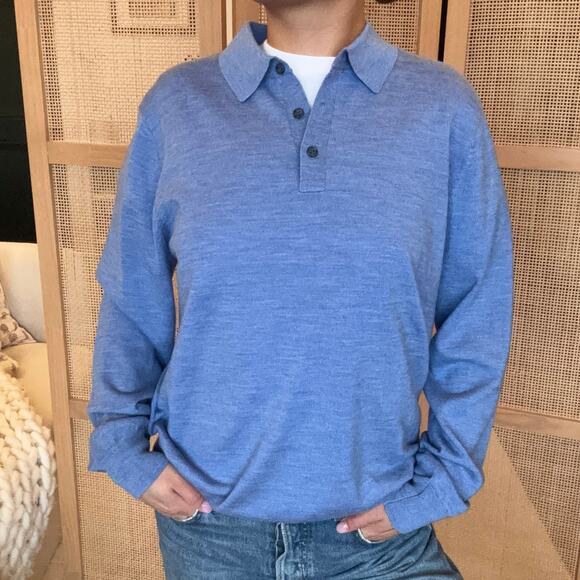 Blue wool pullover sweater collared size medium - Picture 1 of 5